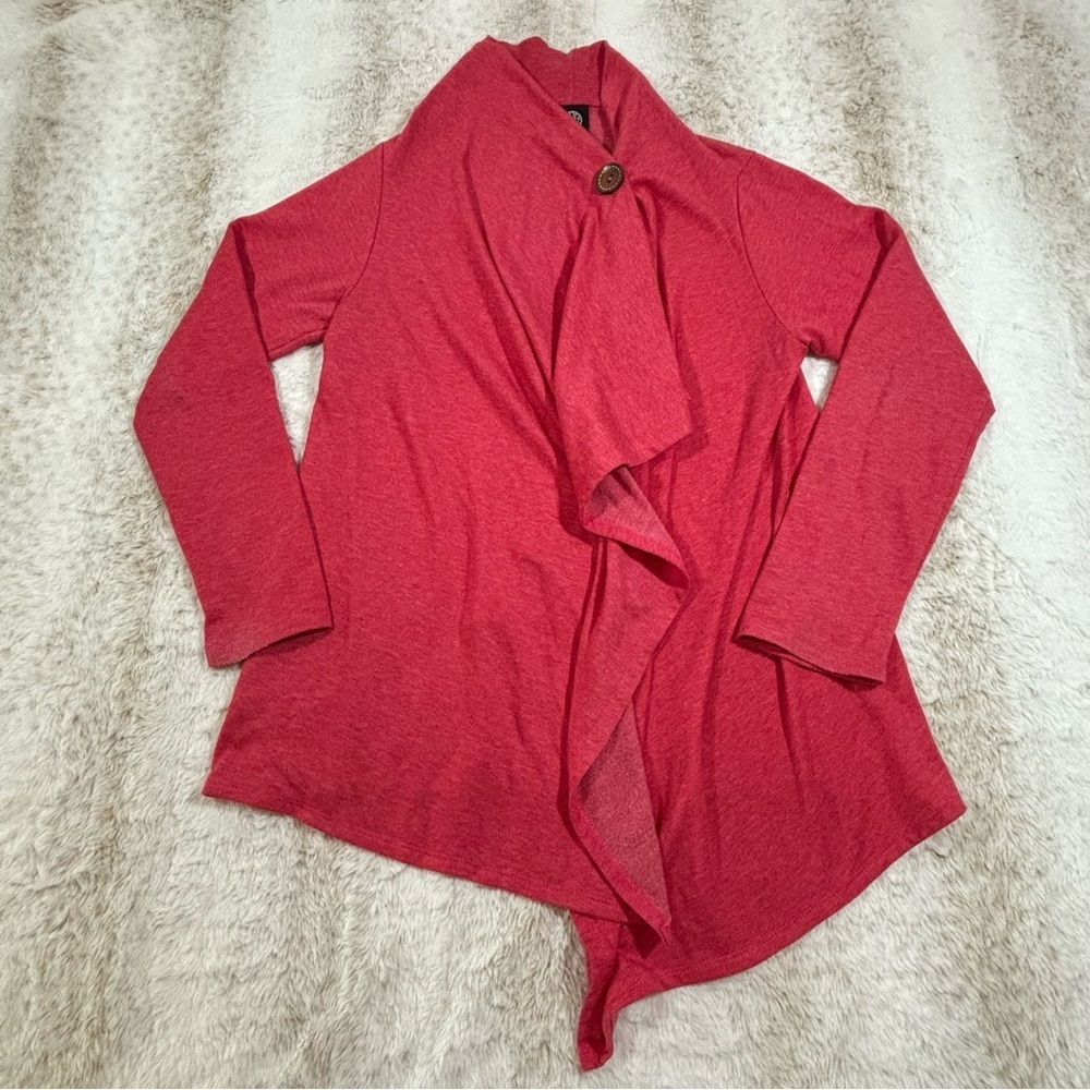 Bobeau Waterfall Cardigan Wrap Sweater Red Asymmetrical Button Size M